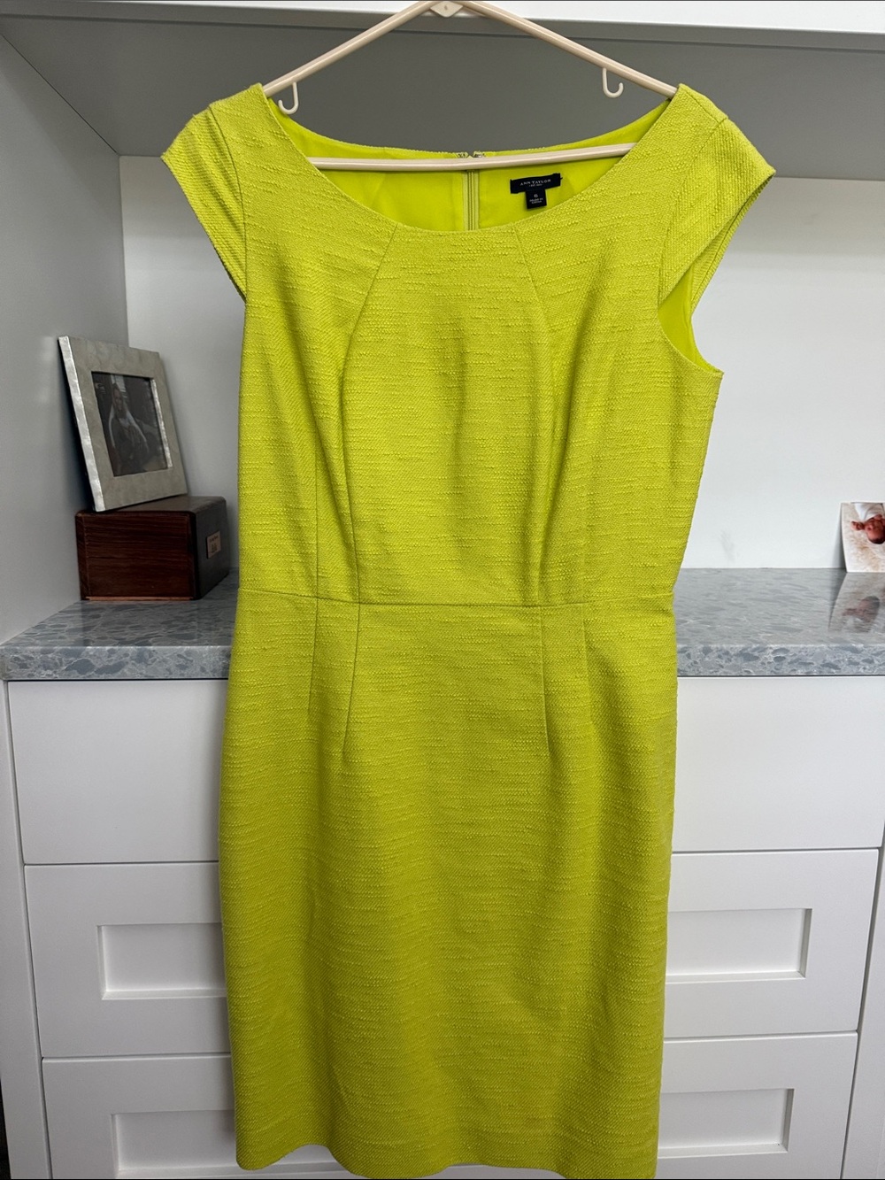 Ann Taylor Chartreuse Cap-Sleeve Sheath Dress